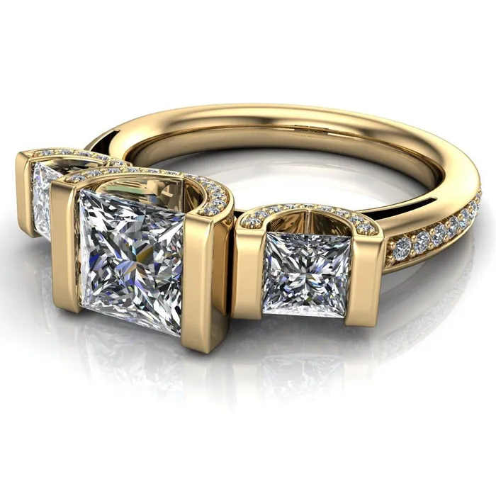 Fire Brilliance Rings Therese PrincessSquare Moissanite 3 Stone Cathedral Ring