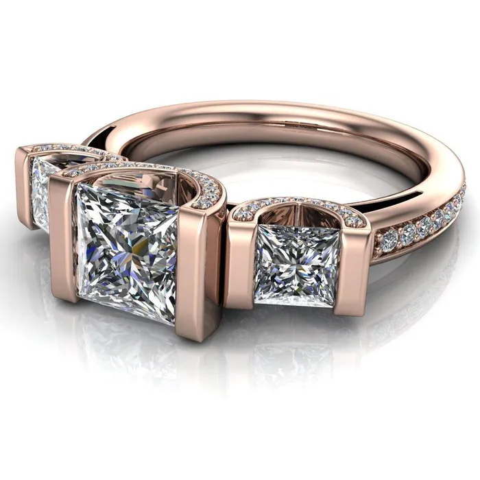 Fire Brilliance Rings Therese PrincessSquare Moissanite 3 Stone Cathedral Ring
