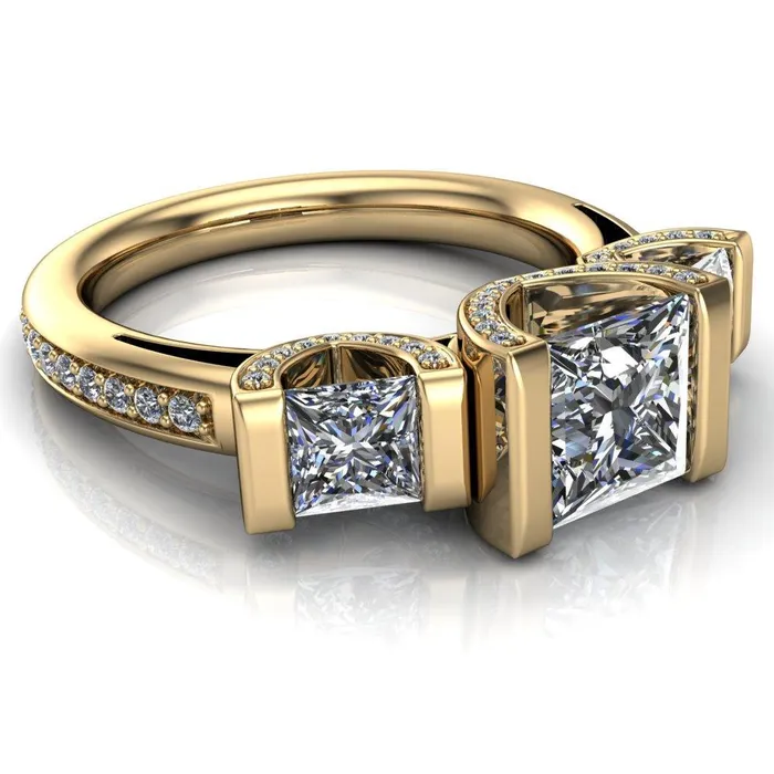 Fire Brilliance Rings Therese PrincessSquare Moissanite 3 Stone Cathedral Ring