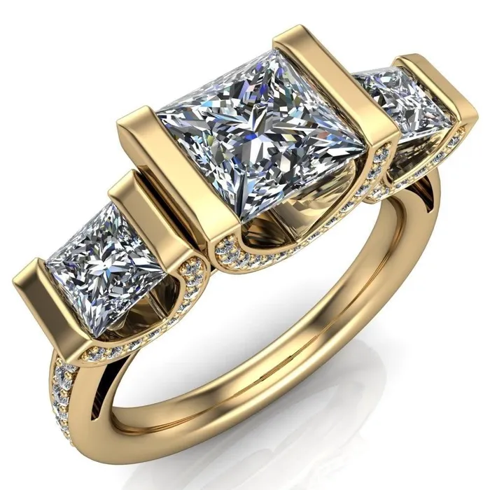 Fire Brilliance Rings Therese PrincessSquare Moissanite 3 Stone Cathedral Ring