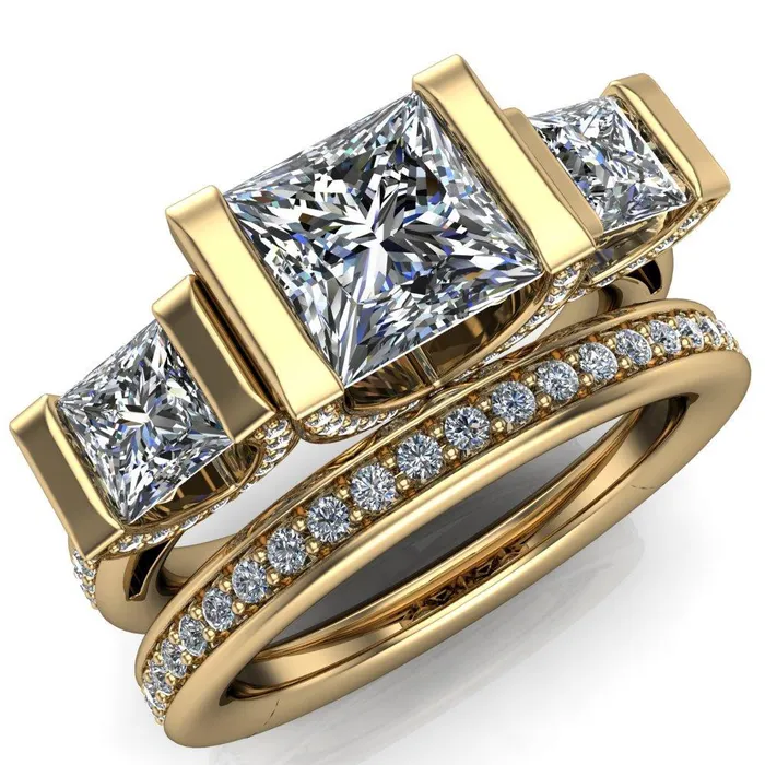 Fire Brilliance Rings Therese PrincessSquare Moissanite 3 Stone Cathedral Ring