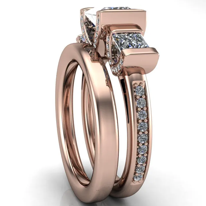 Fire Brilliance Rings Therese PrincessSquare Moissanite 3 Stone Cathedral Ring