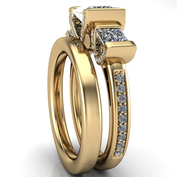 Fire Brilliance Rings Therese PrincessSquare Moissanite 3 Stone Cathedral Ring