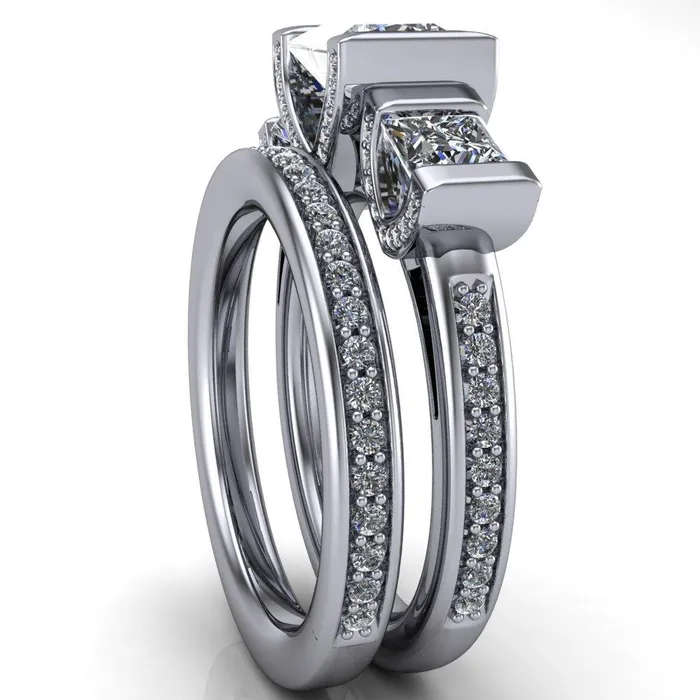 Fire Brilliance Rings Therese PrincessSquare Moissanite 3 Stone Cathedral Ring