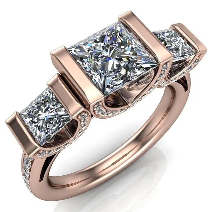 Fire Brilliance Rings Therese PrincessSquare Moissanite 3 Stone Cathedral Ring