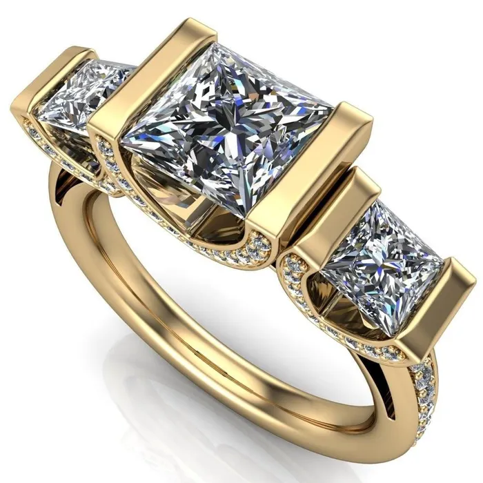 Fire Brilliance Rings Therese PrincessSquare Moissanite 3 Stone Cathedral Ring