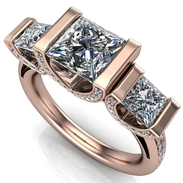 Fire Brilliance Rings Therese PrincessSquare Moissanite 3 Stone Cathedral Ring