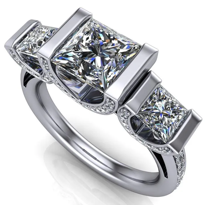Fire Brilliance Rings Therese PrincessSquare Moissanite 3 Stone Cathedral Ring