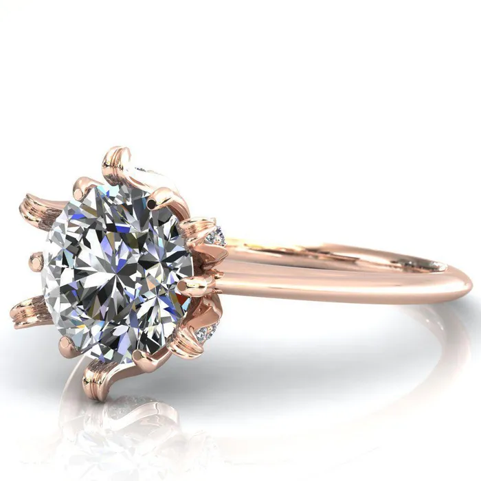 Fire Brilliance Rings Wild Lily Round Center Stone Engagement Ring