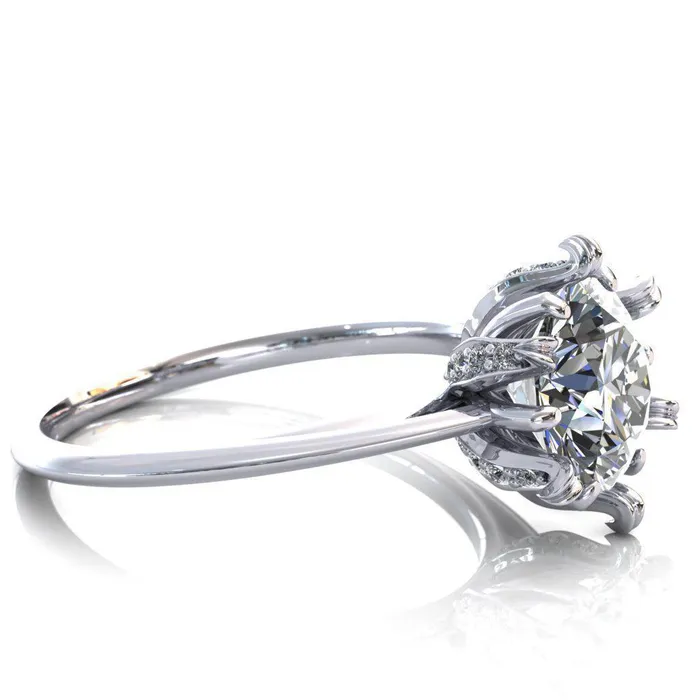 Fire Brilliance Rings Wild Lily Round Center Stone Engagement Ring
