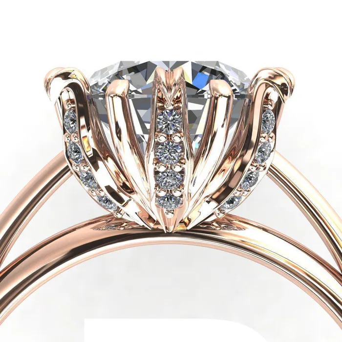 Fire Brilliance Rings Wild Lily Round Center Stone Engagement Ring