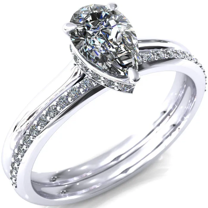 Fire Brilliance Secret Pear Center Stone 3 Prong Floating Halo Engagement Ring Rings Fire Brilliance Secret Pear Center Stone 3 Prong Floating Halo Engagement Ring Rings