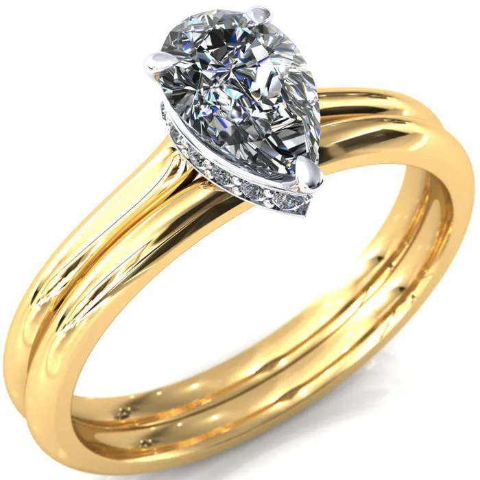 Fire Brilliance Secret Pear Center Stone 3 Prong Floating Halo Engagement Ring Rings