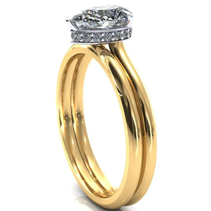 Fire Brilliance Secret Pear Center Stone 3 Prong Floating Halo Engagement Ring Rings