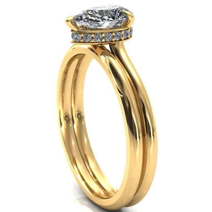 Fire Brilliance Secret Pear Center Stone 3 Prong Floating Halo Engagement Ring Rings