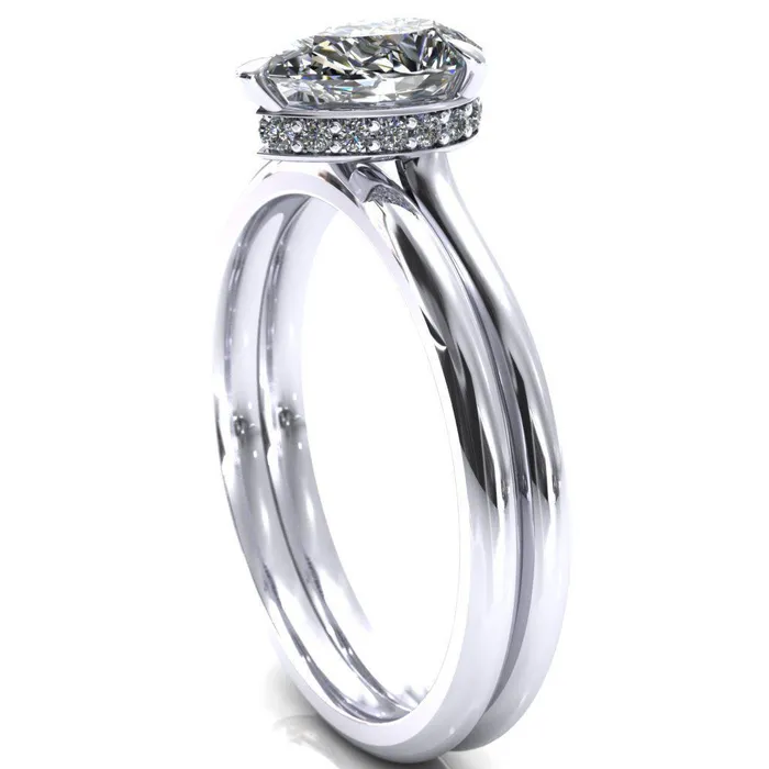 Fire Brilliance Secret Pear Center Stone 3 Prong Floating Halo Engagement Ring Rings