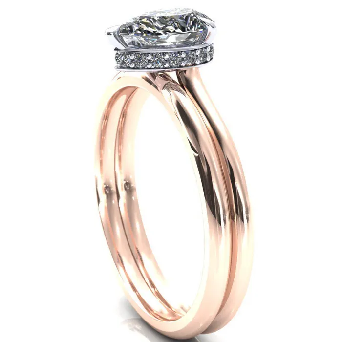 Fire Brilliance Secret Pear Center Stone 3 Prong Floating Halo Engagement Ring Rings