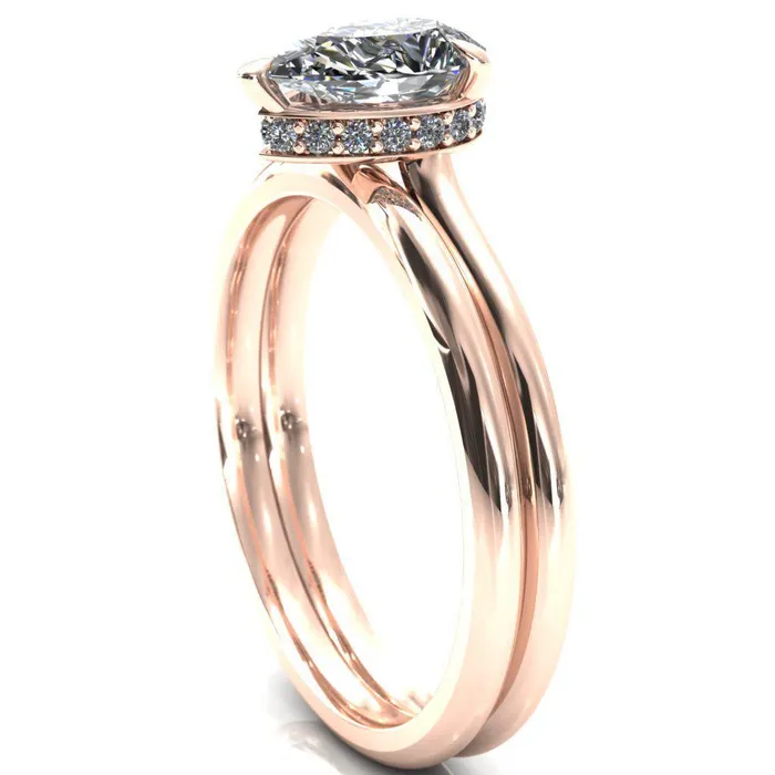 Fire Brilliance Secret Pear Center Stone 3 Prong Floating Halo Engagement Ring Rings