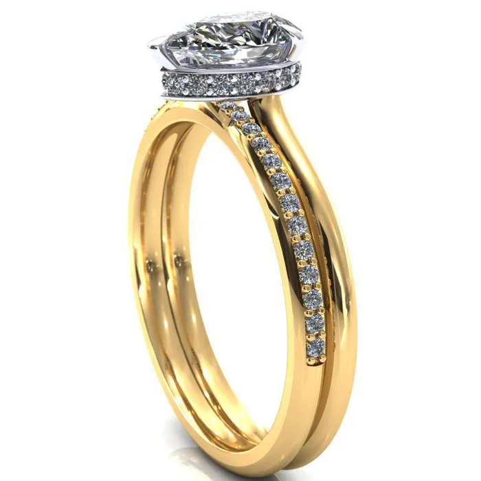 Fire Brilliance Secret Pear Center Stone 3 Prong Floating Halo Engagement Ring Rings