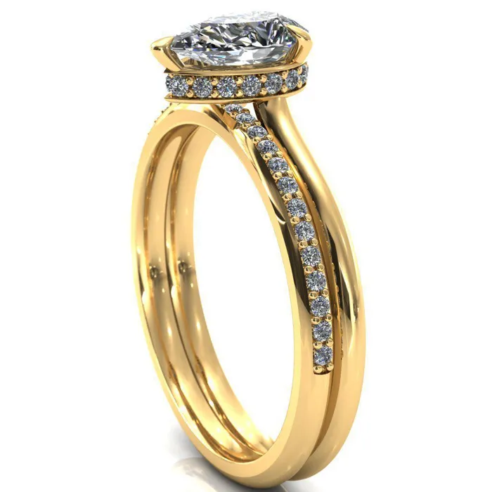 Fire Brilliance Secret Pear Center Stone 3 Prong Floating Halo Engagement Ring Rings
