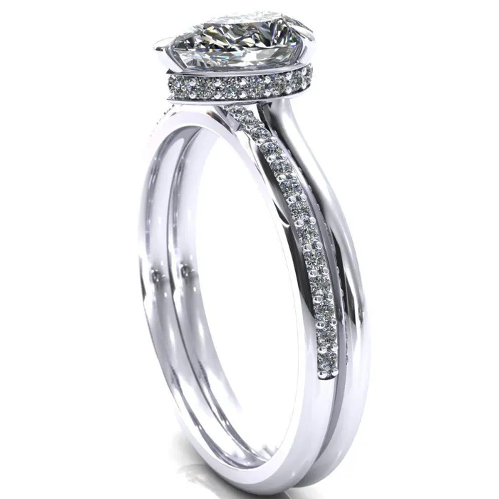 Fire Brilliance Secret Pear Center Stone 3 Prong Floating Halo Engagement Ring Rings