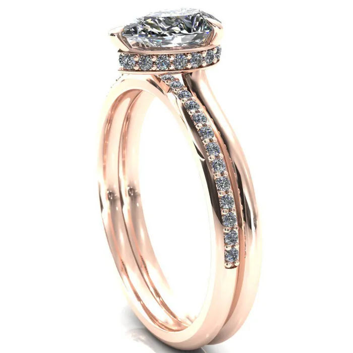 Fire Brilliance Secret Pear Center Stone 3 Prong Floating Halo Engagement Ring Rings