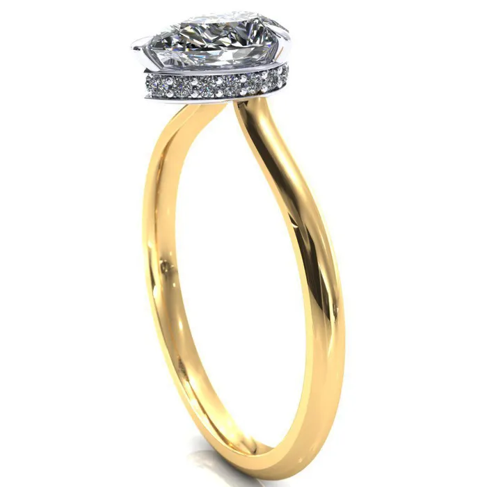 Fire Brilliance Secret Pear Center Stone 3 Prong Floating Halo Engagement Ring Rings