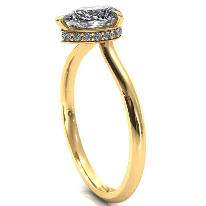 Fire Brilliance Secret Pear Center Stone 3 Prong Floating Halo Engagement Ring Rings