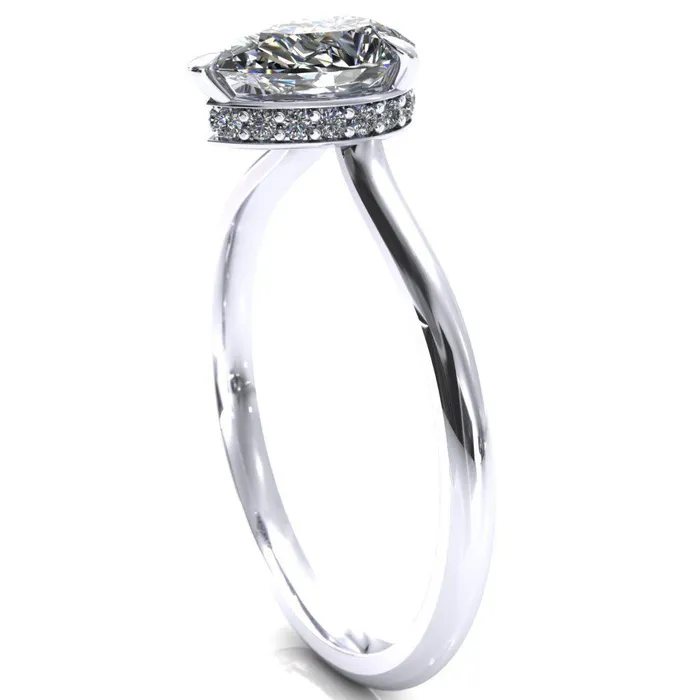Fire Brilliance Secret Pear Center Stone 3 Prong Floating Halo Engagement Ring Rings