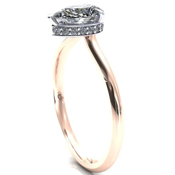 Fire Brilliance Secret Pear Center Stone 3 Prong Floating Halo Engagement Ring Rings