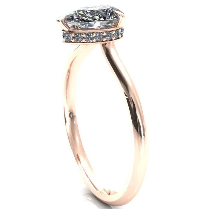 Fire Brilliance Secret Pear Center Stone 3 Prong Floating Halo Engagement Ring Rings