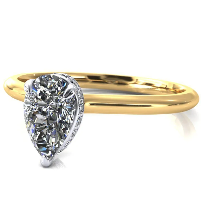 Fire Brilliance Secret Pear Center Stone 3 Prong Floating Halo Engagement Ring Rings