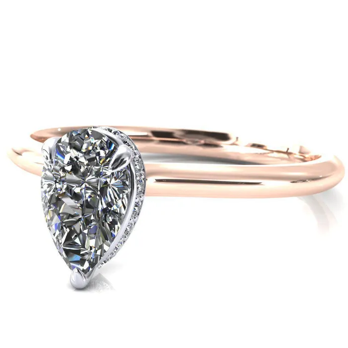 Fire Brilliance Secret Pear Center Stone 3 Prong Floating Halo Engagement Ring Rings