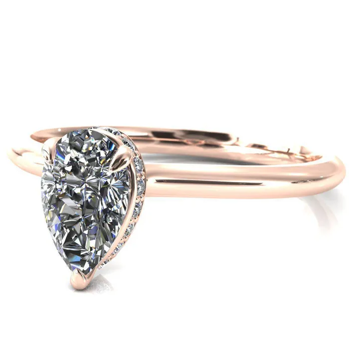 Fire Brilliance Secret Pear Center Stone 3 Prong Floating Halo Engagement Ring Rings