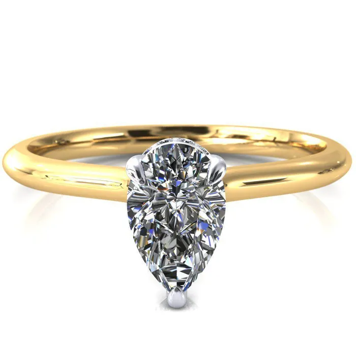 Fire Brilliance Secret Pear Center Stone 3 Prong Floating Halo Engagement Ring Rings