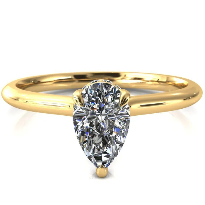Fire Brilliance Secret Pear Center Stone 3 Prong Floating Halo Engagement Ring Rings