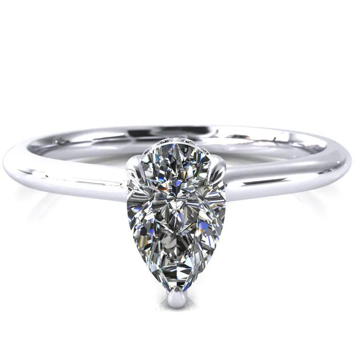 Fire Brilliance Secret Pear Center Stone 3 Prong Floating Halo Engagement Ring Rings