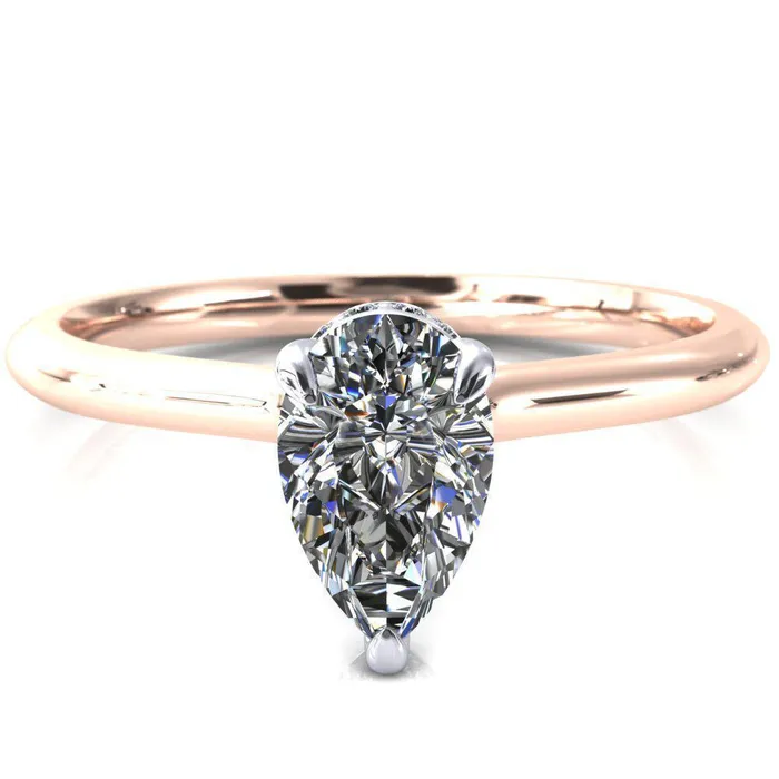 Fire Brilliance Secret Pear Center Stone 3 Prong Floating Halo Engagement Ring Rings