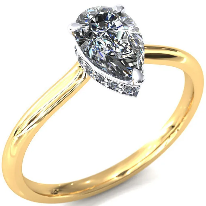 Fire Brilliance Secret Pear Center Stone 3 Prong Floating Halo Engagement Ring Rings