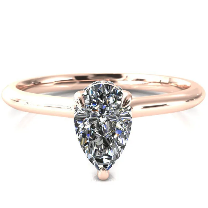 Fire Brilliance Secret Pear Center Stone 3 Prong Floating Halo Engagement Ring Rings