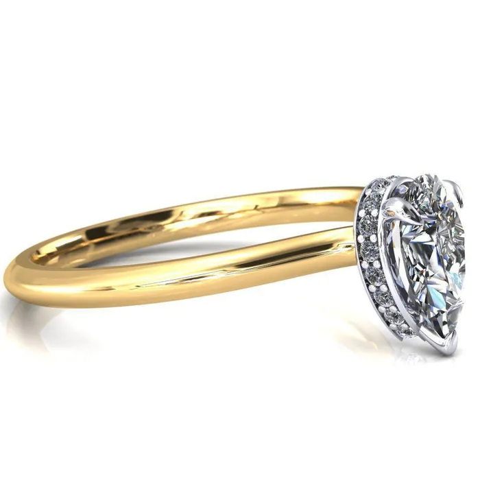 Fire Brilliance Secret Pear Center Stone 3 Prong Floating Halo Engagement Ring Rings