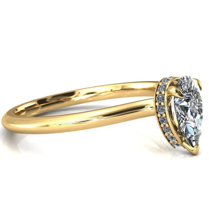 Fire Brilliance Secret Pear Center Stone 3 Prong Floating Halo Engagement Ring Rings