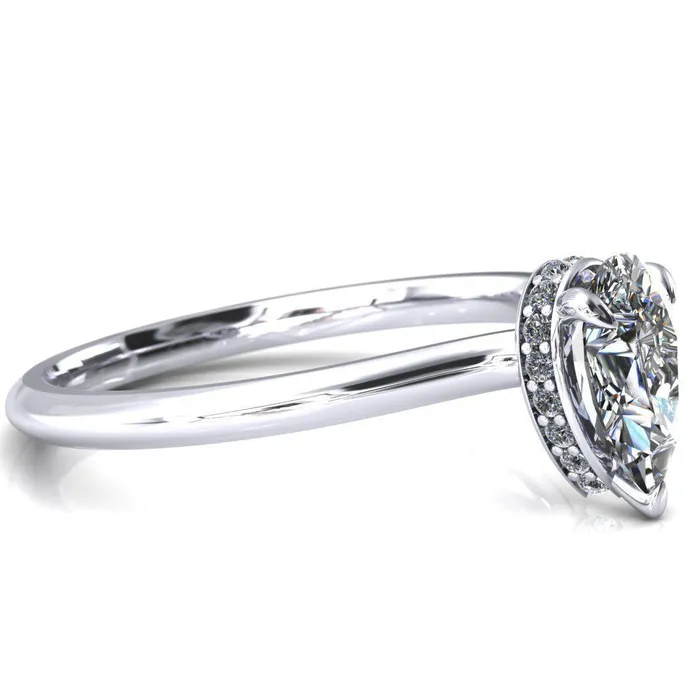 Fire Brilliance Secret Pear Center Stone 3 Prong Floating Halo Engagement Ring Rings
