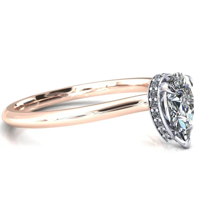 Fire Brilliance Secret Pear Center Stone 3 Prong Floating Halo Engagement Ring Rings