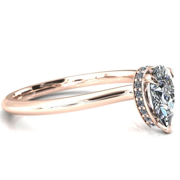 Fire Brilliance Secret Pear Center Stone 3 Prong Floating Halo Engagement Ring Rings