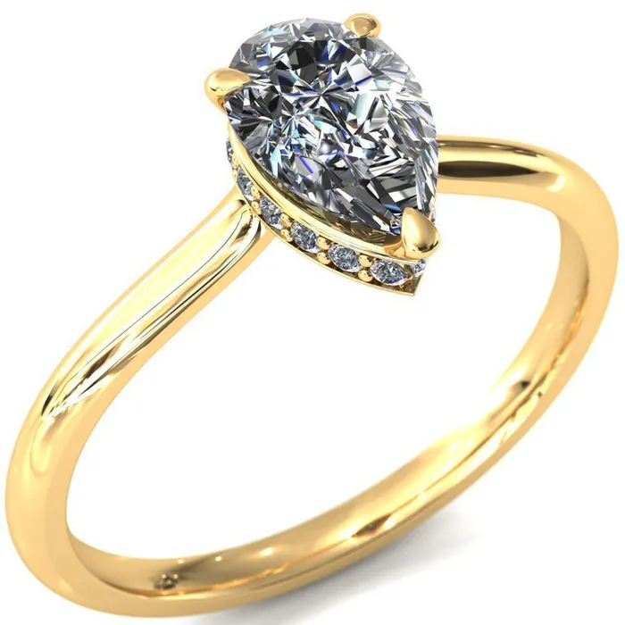 Fire Brilliance Secret Pear Center Stone 3 Prong Floating Halo Engagement Ring Rings