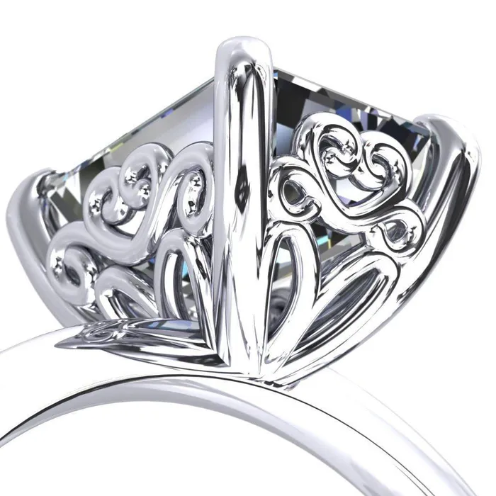 Fire Brilliance Violette Emerald Center Stone Mustache Heart Scrolls Engagement Ring Rings