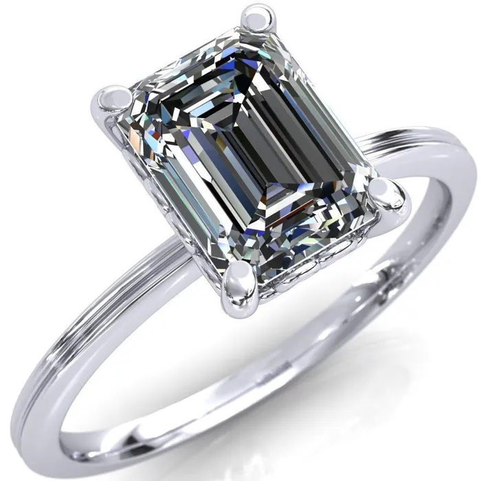 Fire Brilliance Violette Emerald Center Stone Mustache Heart Scrolls Engagement Ring Rings