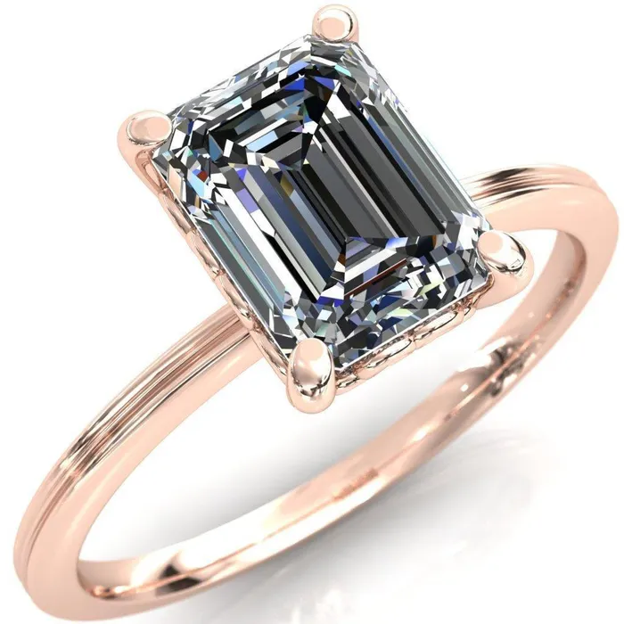 Fire Brilliance Violette Emerald Center Stone Mustache Heart Scrolls Engagement Ring Rings