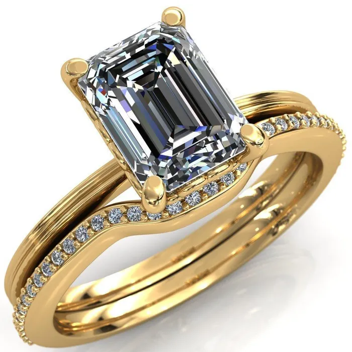 Fire Brilliance Violette Emerald Center Stone Mustache Heart Scrolls Engagement Ring Rings